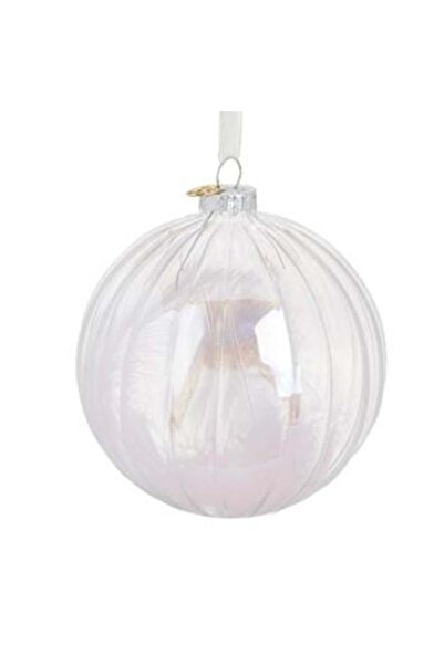 SHOPIENS Ornament de Crăciun - Glob transparent din sticlă cu dungi în relief...