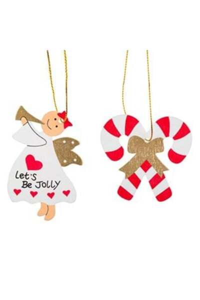 SHOPIENS Ornamente de Crăciun din lemn, bomboane și îngeri, 6 cm - 8 buc.