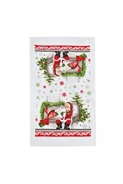 SHOPIENS Prosop de bucătărie din bumbac de Crăciun - Alb, Moș Crăciun lângă ș...