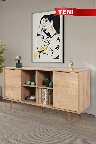 Evmo Home 4622 Sina 160 Cm ( AHŞAP AYAKLI , METAL KULPLU ) Konsol , Safir , Y...