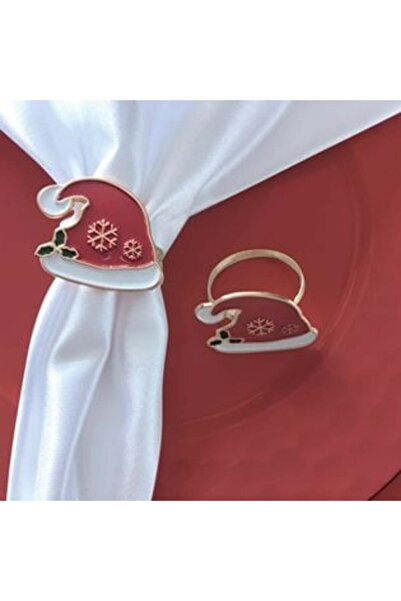 SHOPIENS Metal Napkin Rings with Red Santa Hat Ø4 cm - 2 pcs