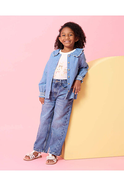 REDTAG Girls Blue Wide Leg Denim Jeans