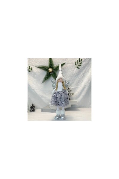 Aca Păpușă Zână, păpușă decorativă de Crăciun, paiete gri, 55 cm H