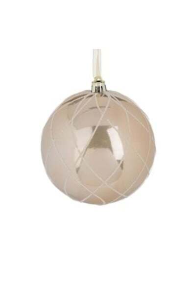 SHOPIENS Ornament de Crăciun pentru brad - Glob bej strălucitor cu model de p...