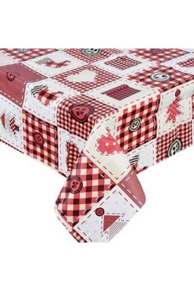 SHOPIENS Decorative Christmas Tablecloth Plastic Beige with Red Check Patch 1...