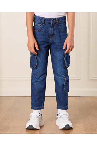 REDTAG Boys Blue Cargo Pocket Denim Jeans