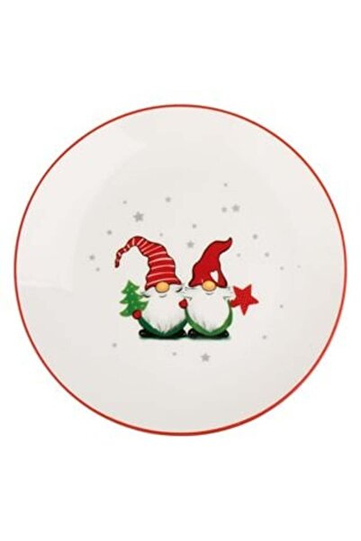 SHOPIENS Λευκό Πορσελάνινο Χριστουγεννιάτικο Πιάτο με Ξωτικά, Αστέρι και Χρισ...