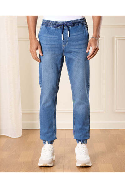 REDTAG Men Blue Plain Basic Jogger