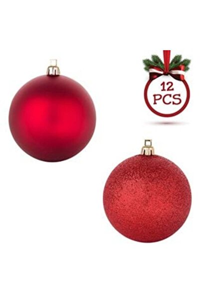 SHOPIENS Σετ Χριστουγεννιάτικων Μπαλών, Κόκκινα Ματ με Γκλίτερ Ø5 cm - 12 τεμ...