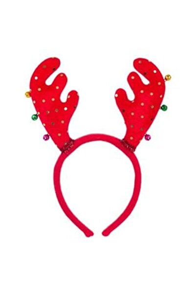 Silver Star Red Hair Wreath - Reindeer Antlers with Bells, 12 cm