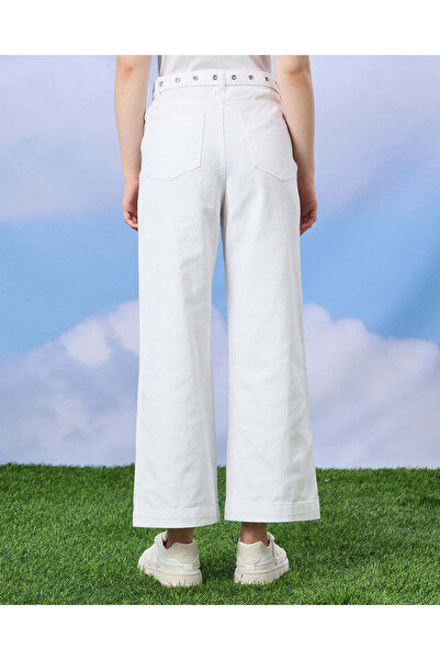 REDTAG Senior Girls White Wideleg Jeans With Belt