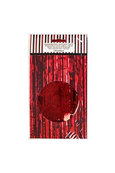 SHOPIENS Cortină decorativă cu franjuri din folie roșie pentru petrecere, 1 x...