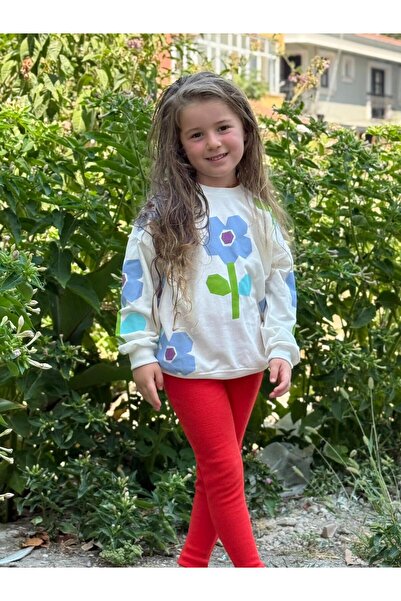 YİGİT BUTİK Girl's Set with Floral Patterned Leggings