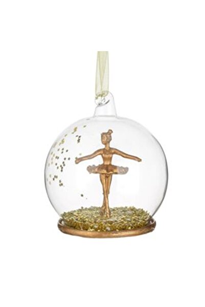 SHOPIENS Ornament de Crăciun - Glob de sticlă cu balerină 3D și confetti auri...