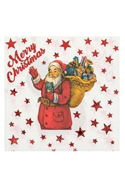 SHOPIENS Santa Claus Napkins with Gifts & Stars "Merry Christmas" Foil 33 x 33 cm - 20 pcs