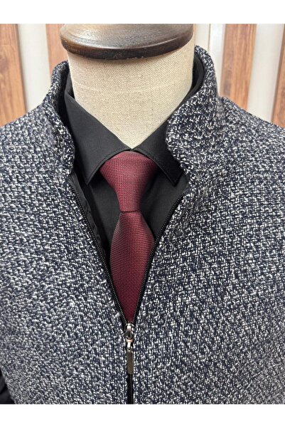 BY BEYEMS Clothing Patterned Navy Blue White Cashmere Vest