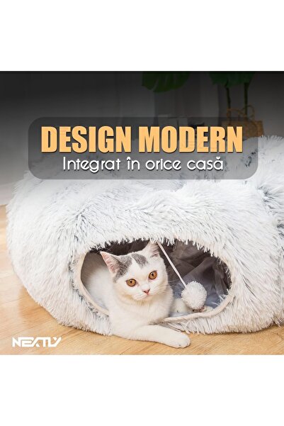 NEXTLY 2-in-1 Plush Pet Haven: Multifunctional Tunnel Bed with Anti-Slip Base, Gray