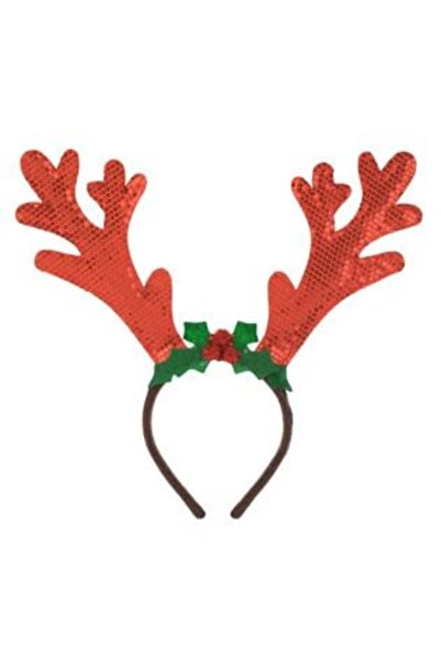 Silver Star Christmas Hair Wreath with Reindeer Antlers, Mistletoe and Red Berries, Green Sequins, 20 cm