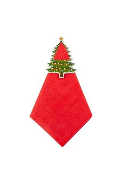 SHOPIENS Christmas Table Napkins Red with Decorated Tree Sleeve 33 x 33 cm - 50 pcs