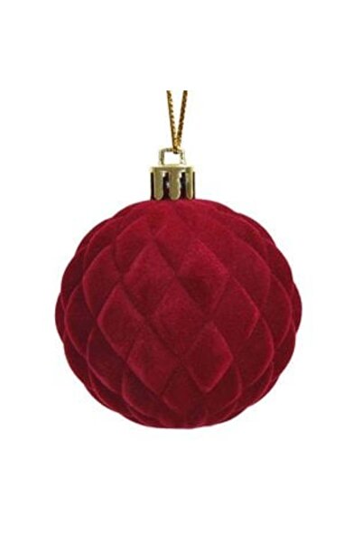 SHOPIENS Christmas Tree Ornament - Velvet Burgundy Bauble with Rhombus Pattern Ø6 cm