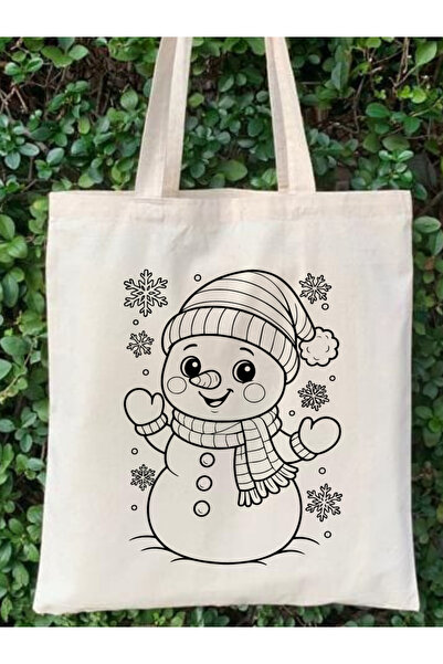 Cemira Boyama Çanta Yılbaşı Yeniyıl Kardan Adam Boyama 35*40 Çanta Boyanabilir Anaokulu Çocuk Etkinlik