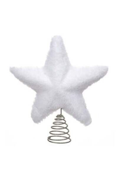 SHOPIENS Topper pentru brad de Crăciun, stea albă, spumă cu blană, 23 cm