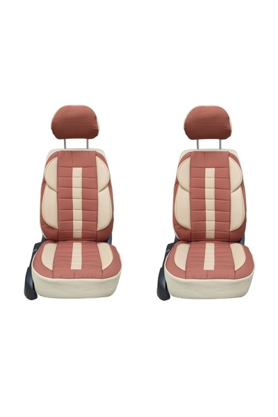 OEM Set huse scaune auto universale fata-spate maro cu crem textil si piele e...