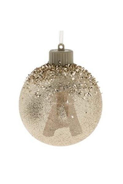 SHOPIENS Glob de Crăciun cu monogramă „A” bej șampanie cu sclipici și LED 10 cm