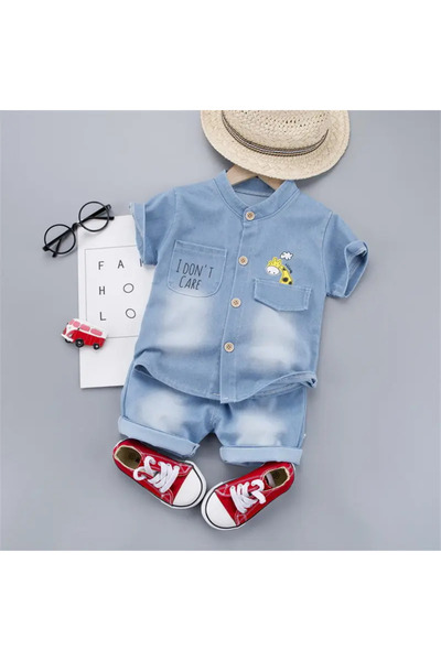 Choice 80 YT S NIUZAI NAVY New Summer Baby Boys Denim Clothing Children Casual Short Sleeve Shirt Shorts 2P