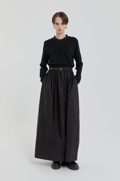 Nihan Paraşüt Etekli Triko Elbise Siyah