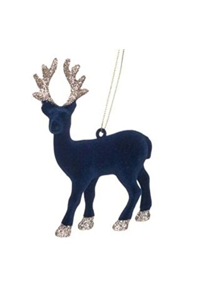 SHOPIENS Ornament de Crăciun pentru brad - Ren albastru catifelat cu sclipici...
