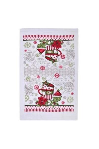 Silver Star Prosop de bucătărie de Crăciun, bumbac, alb cu model cu cupe și b...