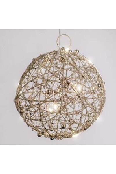SHOPIENS Decorative Christmas Bauble with Champagne Tinsel & 15 LED Bulbs Ø15 cm