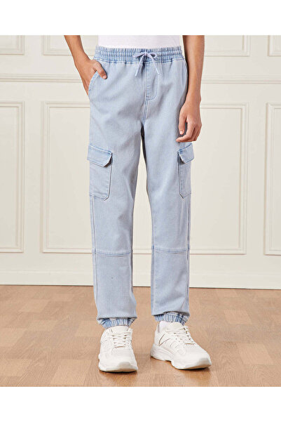 REDTAG Senior Boys Blue Denim Cargo Jogger Jeans
