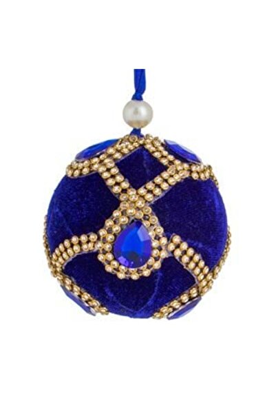 SHOPIENS Ornament de Crăciun pentru brad - Glob albastru din catifea cu stras...