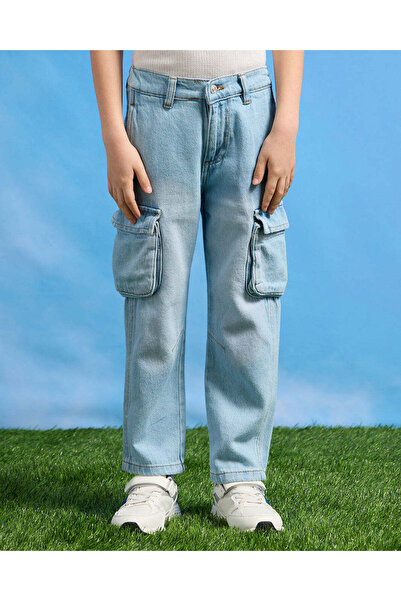 REDTAG Boys Blue Cargo Pocket Jeans