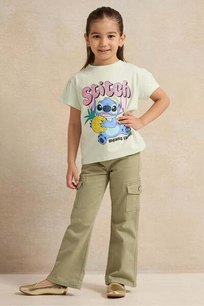 REDTAG Girls Olive Cargo Pocket Flared Jeans