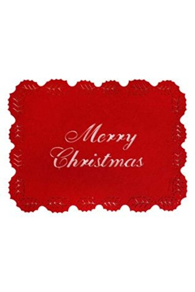 SHOPIENS Red Felt Christmas Plate Mat with Mistletoe Design "Merry Christmas"...