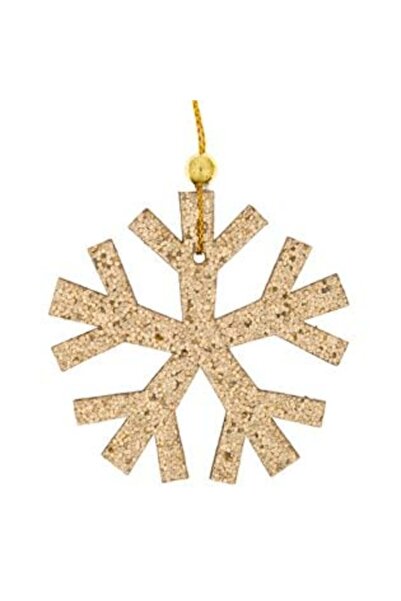 SHOPIENS Ornament de Crăciun din lemn - Fulg de zăpadă cu sclipici bej, 7 cm