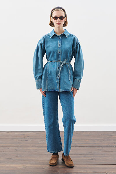 Manuka Cămașă din denim cu detaliu de legare ALBASTRU