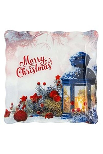 SHOPIENS Farfurie de desert din sticlă de Crăciun, pătrată, felinar și vâsc, ...