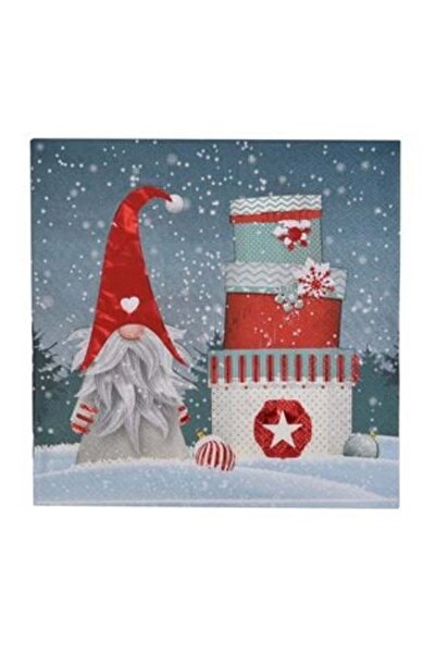 SHOPIENS Șervețele de masă de Crăciun Gnome cu folie roșie cadouri 33 x 33 cm...