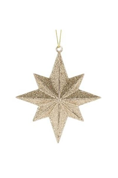 SHOPIENS Ornament de Crăciun pentru brad - Stea 3D bej șampanie cu sclipici 1...