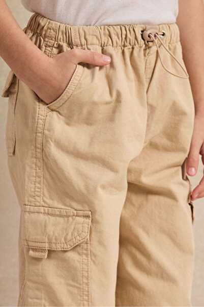 REDTAG Girls Beige Solid Cargo Trousers