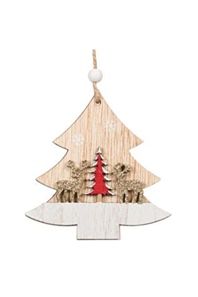 SHOPIENS Ornament de Crăciun din lemn cu sclipici bej, 10 cm