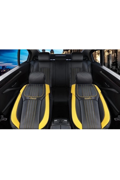 OEM Set huse scaune auto piele ecologica negru cu galben universale fata-spate