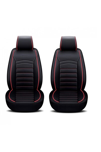 OEM Set of 2 front car seat covers, black leather with red stripe