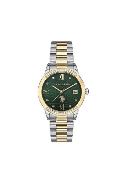 U.S. Polo Assn. Stile Green Dial Silver Gold Stainless Steel Bracelet Analog ...