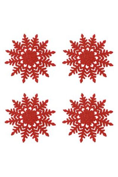 SHOPIENS Christmas Felt Coasters Set, Red Snowflake with Glitter, 12 cm - 4 pcs