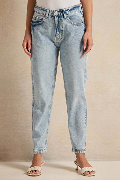 REDTAG Women Blue Solid Mom Jeans